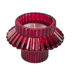 Kerzenhalter Relief, Stabkerze/Teelicht, Dunkelrot, 8 X 5.5 Cm