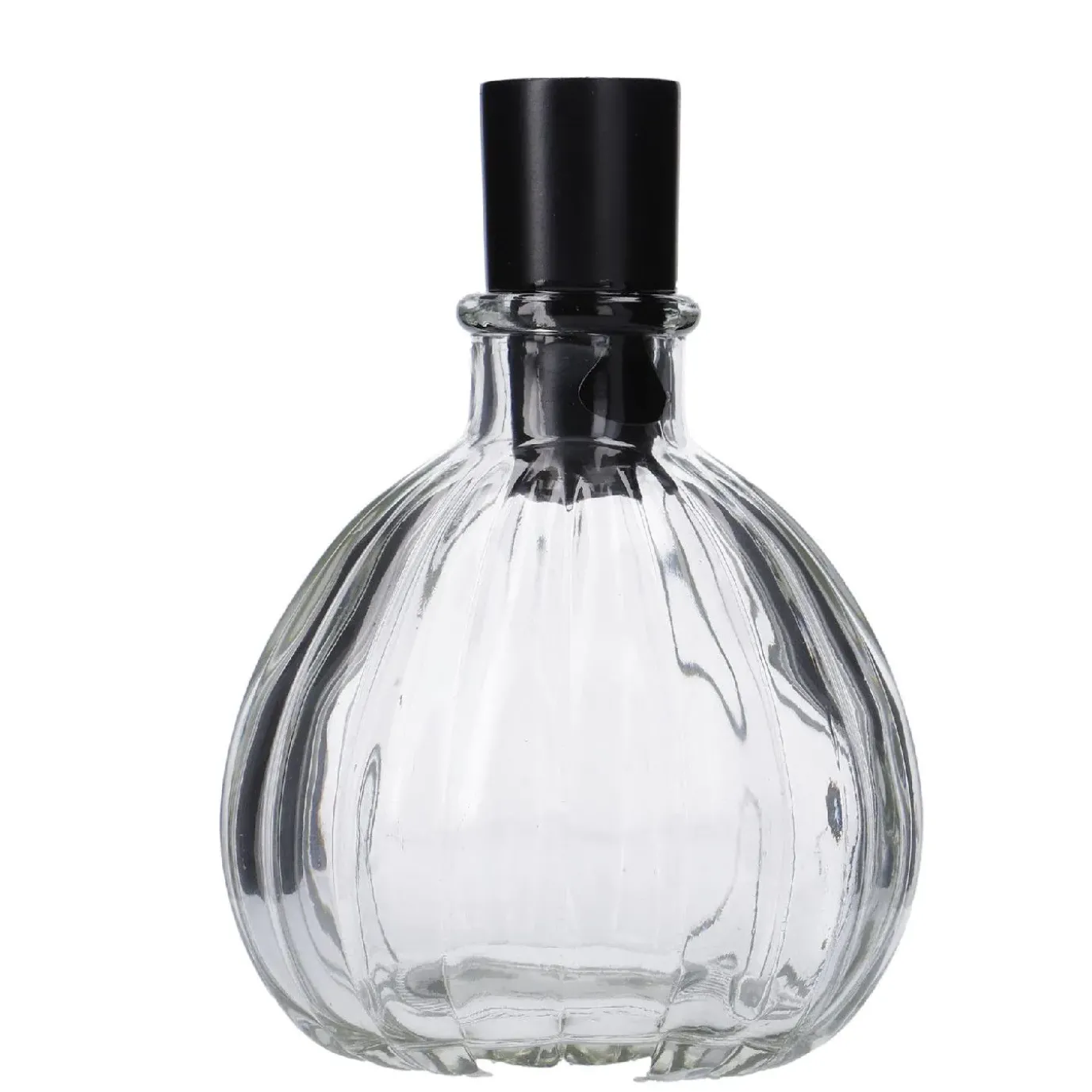 Kerzenständer, Schwarz, Bauchig/Rillen, 7 X 8 Cm