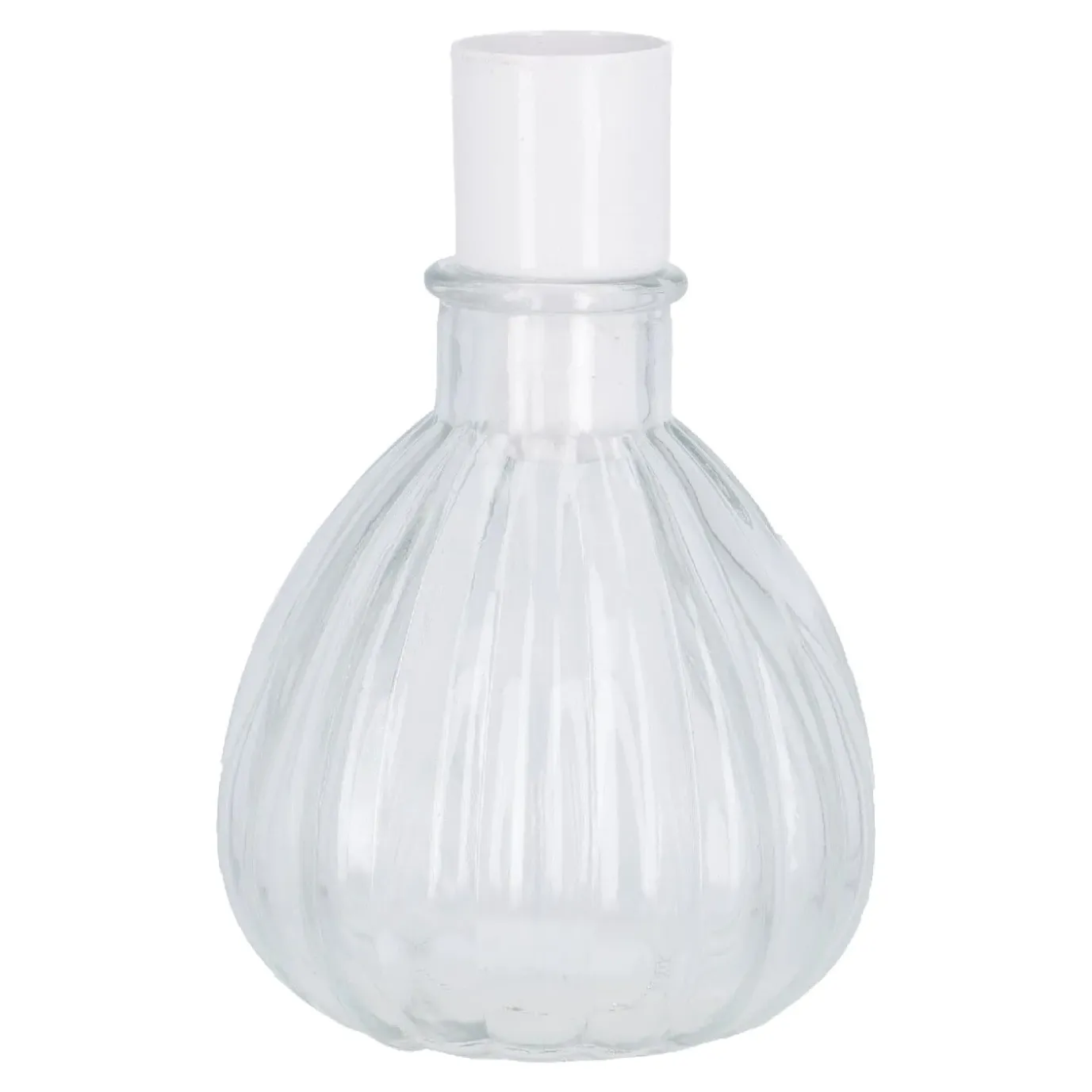 Kerzenständer, Weiß, Bauchig/Rillen, 7 X 8 Cm