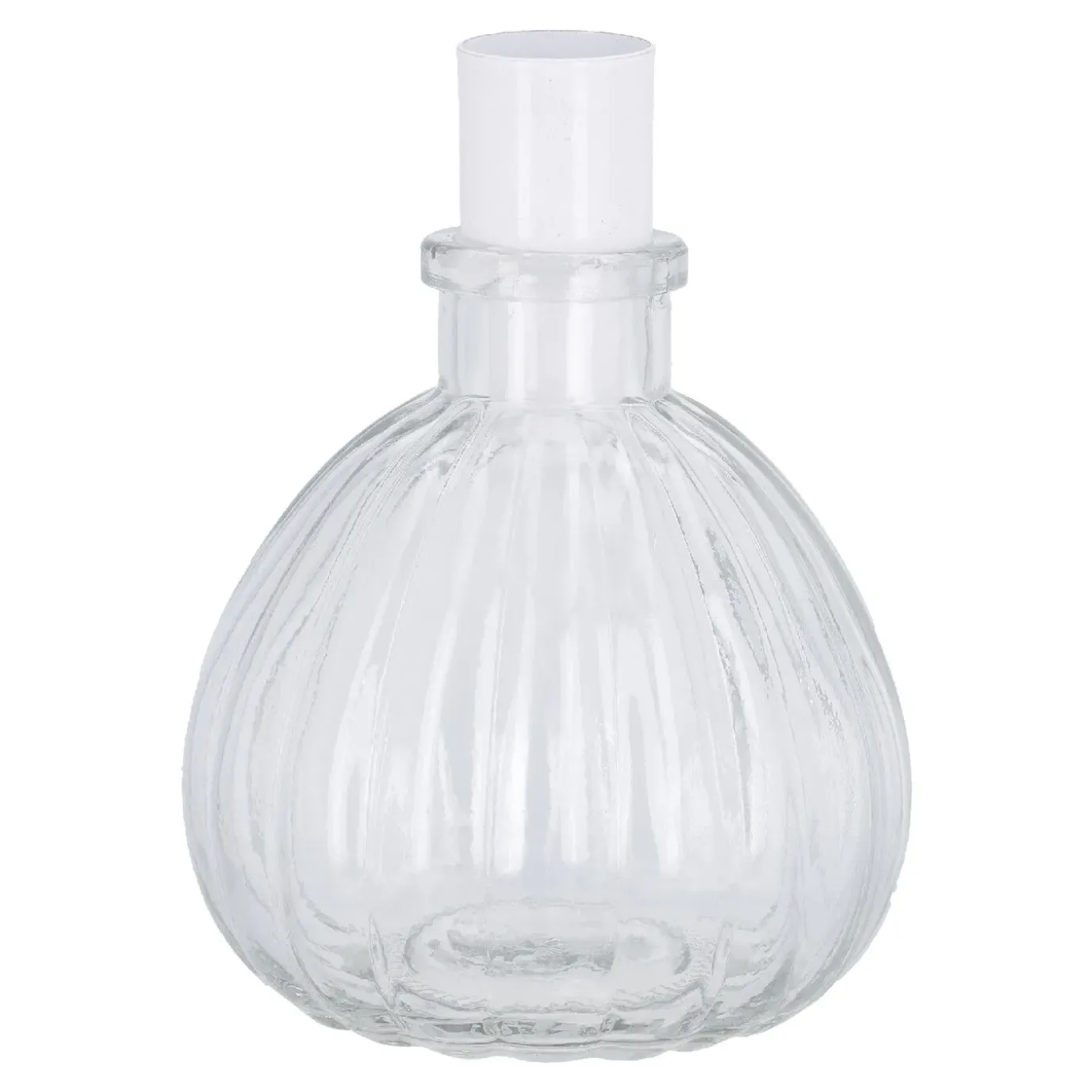 Kerzenständer, Weiß, Bauchig/Rillen, 8 X 9 Cm