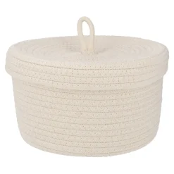 Korb Mit Deckel, Weiß, 24 X 15 Cm
