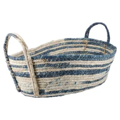 Korb Streifen, Oval, Blau/natur, 42 Cm