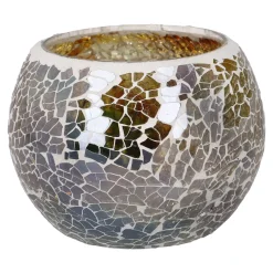 Kugel-Windlicht Mosaik, Bernstein/silber/grün, 10 X 8 Cm