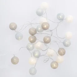 LED-Lichterkette Textilball, Hellblau/weiß/hellgrau, 24er