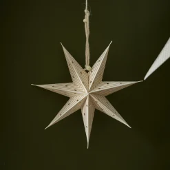 Papierstern Punkte, Weiß/gold, Streifen, 18 Cm