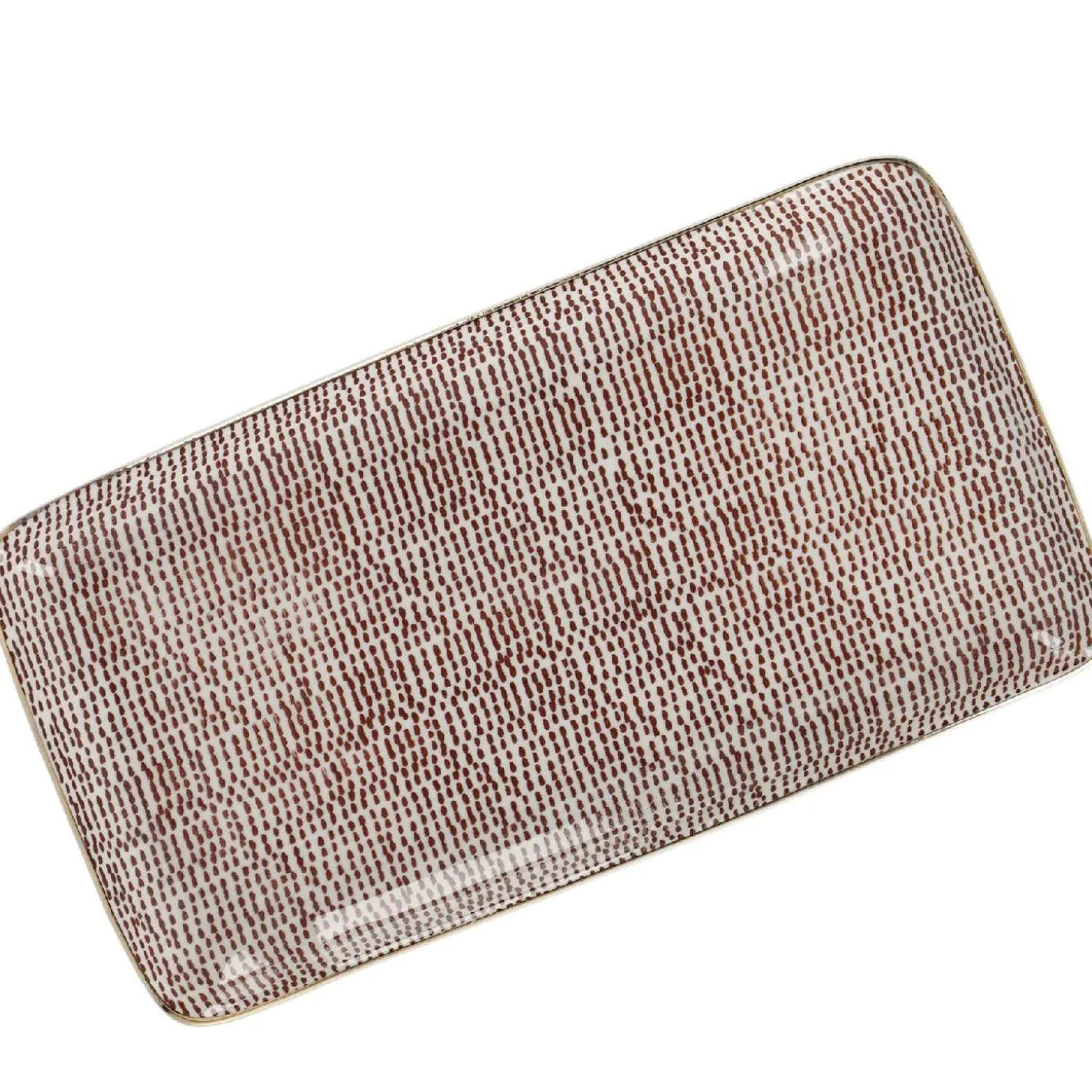 Platte China, Goldrand, Bordeaux/weiß, Striche, 23 Cm