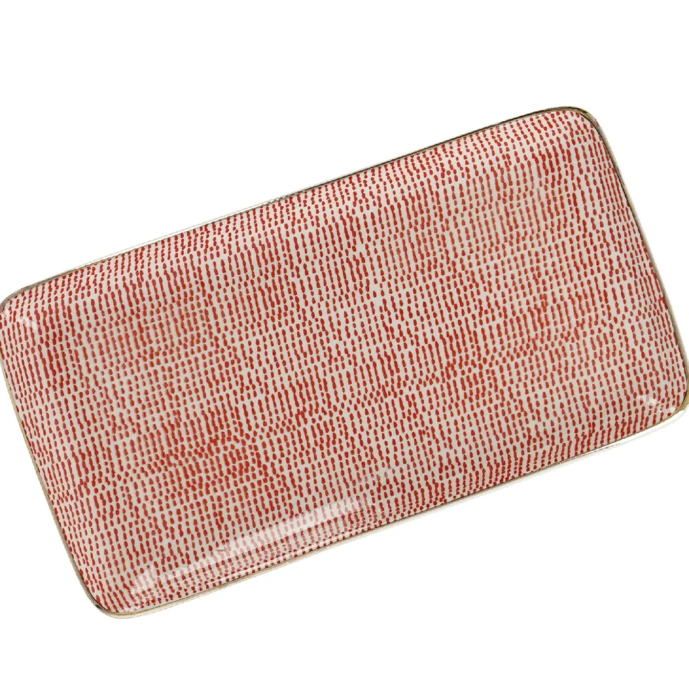 Platte China, Goldrand, Rot/weiß, Striche, 23 Cm