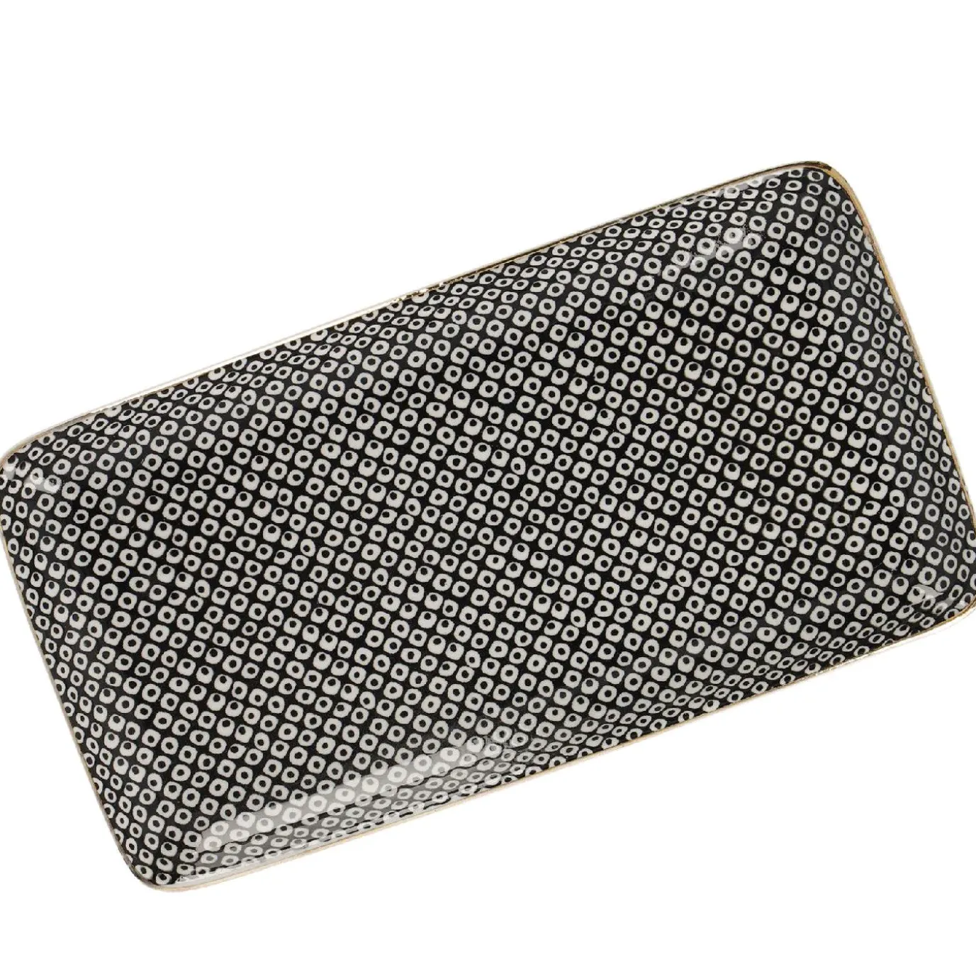 Platte China, Goldrand, Schwarz/weiß, Perlen, 23 Cm