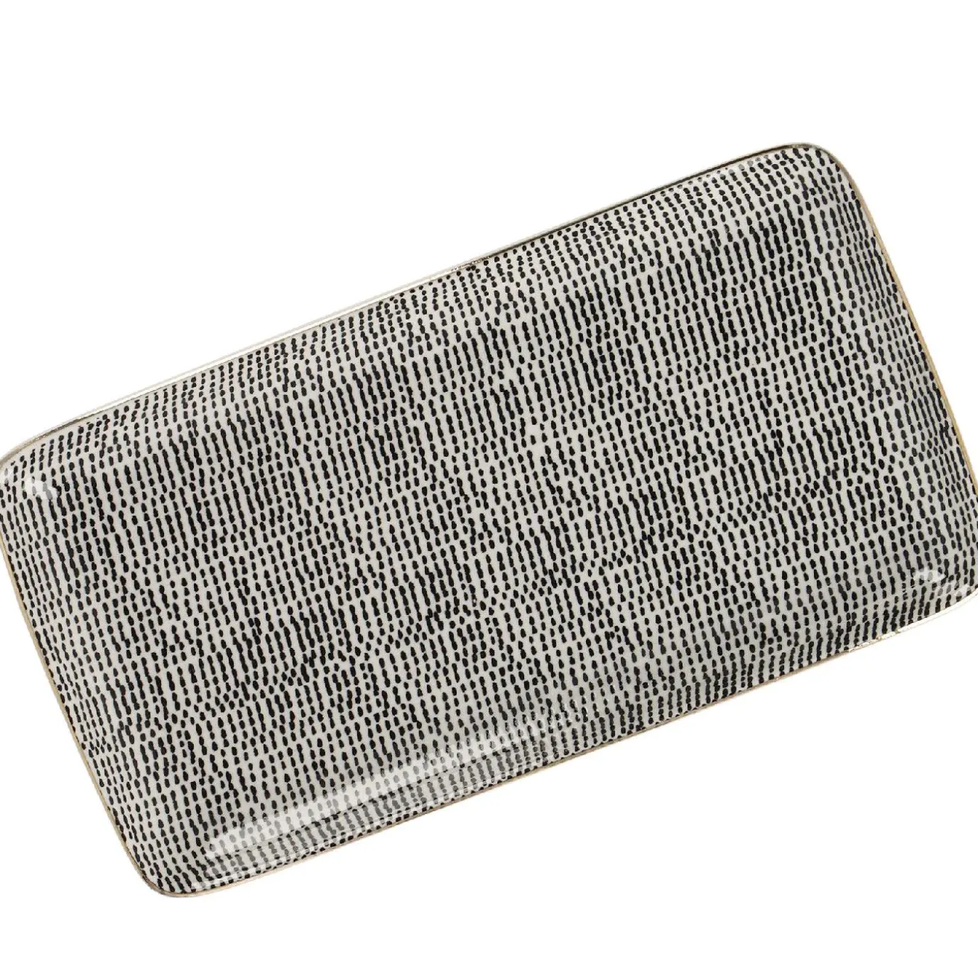 Platte China, Goldrand, Schwarz/weiß, Striche, 23 Cm