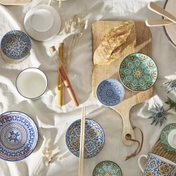 Schale China, Flach, Blau/orange, 15 Cm