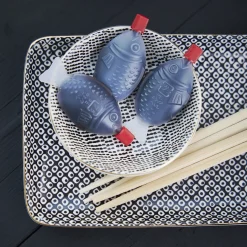 Schale China, Klein, Schwarz/weiß, Striche