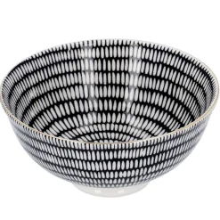 Schale China, Tief, Schwarz/weiß, Goldrand, Stäbchen/Kreis