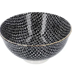 Schale China, Tief, Schwarz/weiß, Goldrand, Perlen