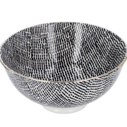 Schale China, Tief, Schwarz/weiß, Goldrand, Striche