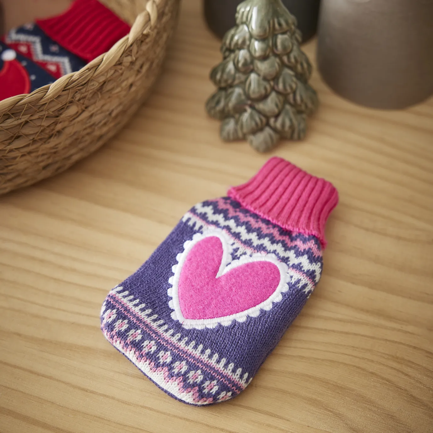 Strick-Taschenwärmer Herz, Blau, 13 Cm