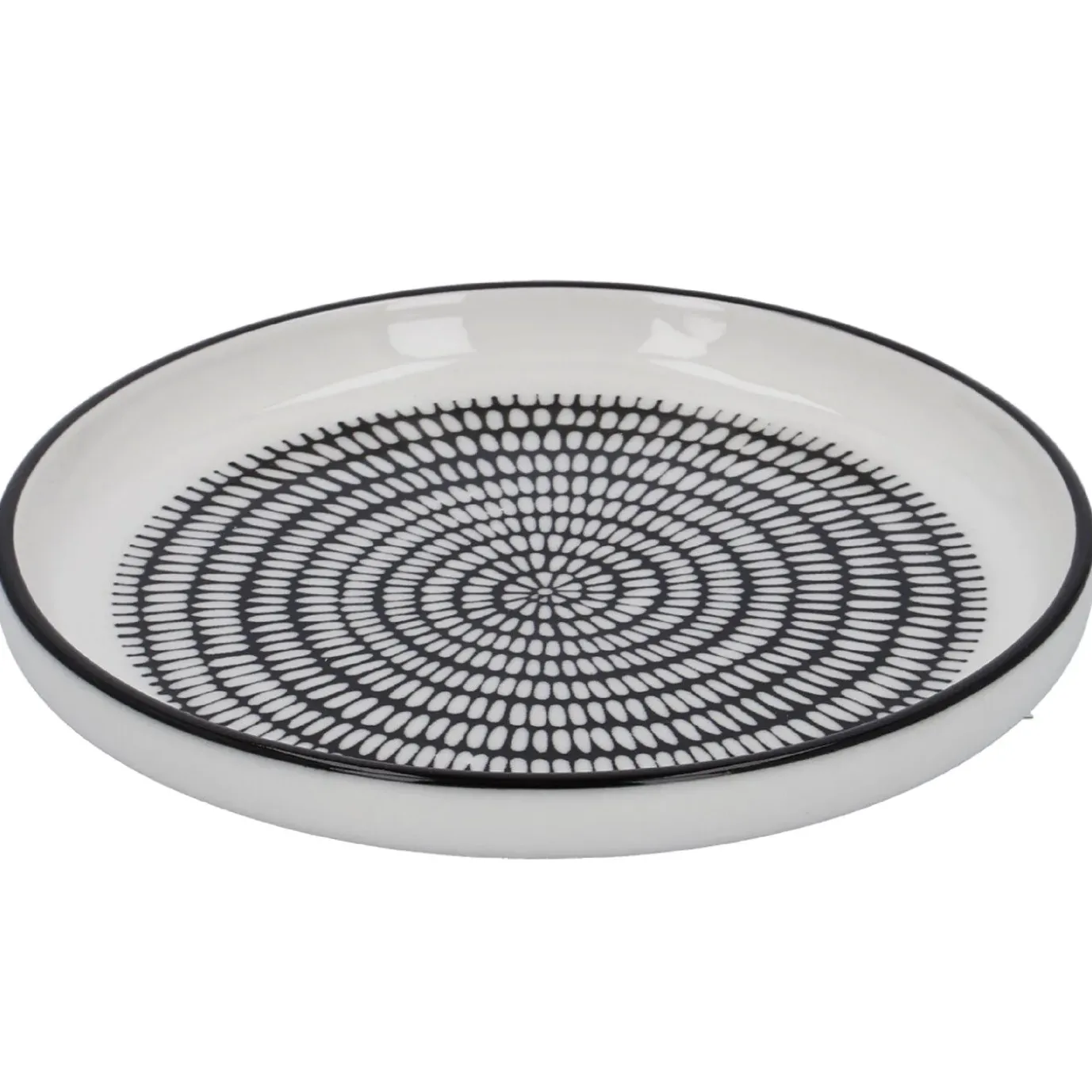 Teller China, Stäbchen/Kreis, Schw/wss, 16.5 Cm
