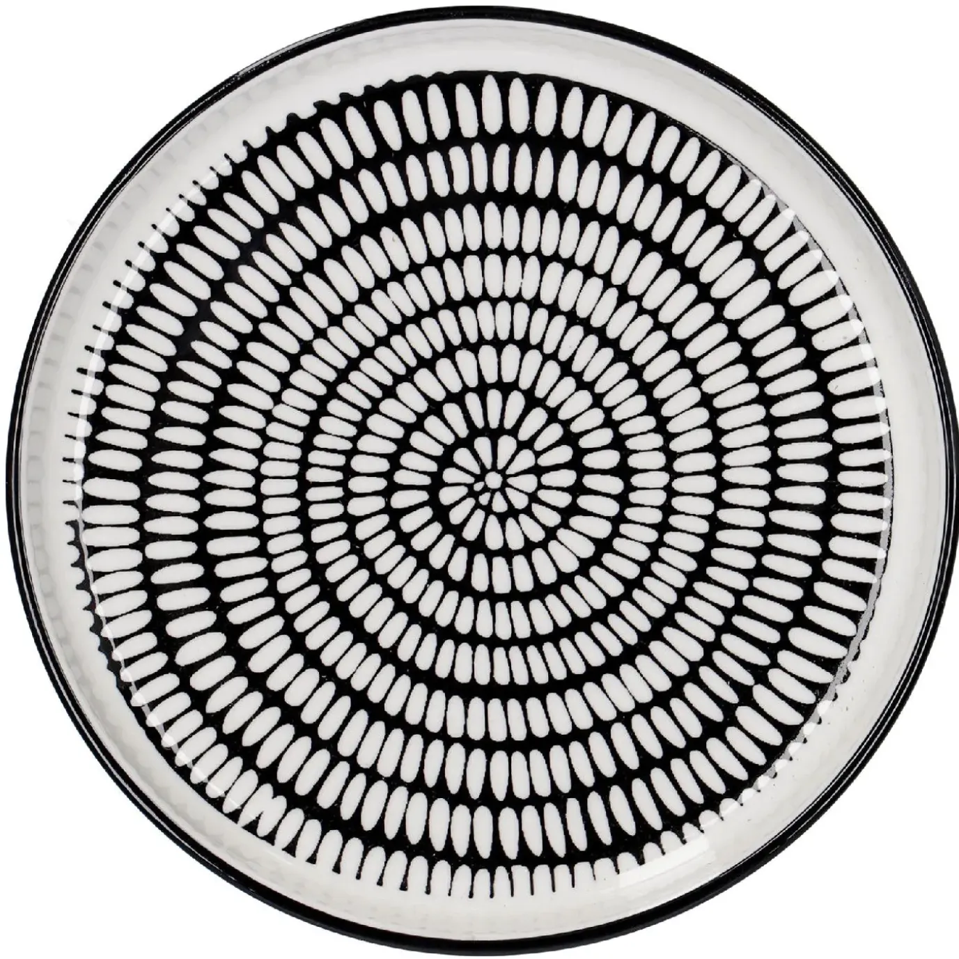 Teller China, Stäbchen/Kreis, Schw/wss, 16.5 Cm