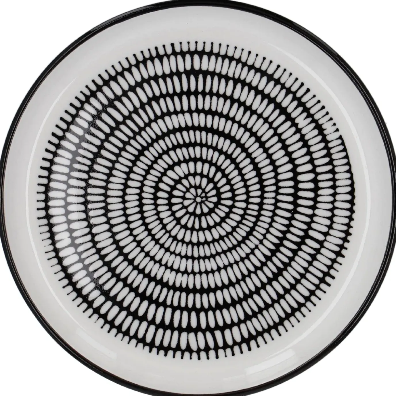 Teller China, Stäbchen/Kreis, Schw/wss, 16.5 Cm