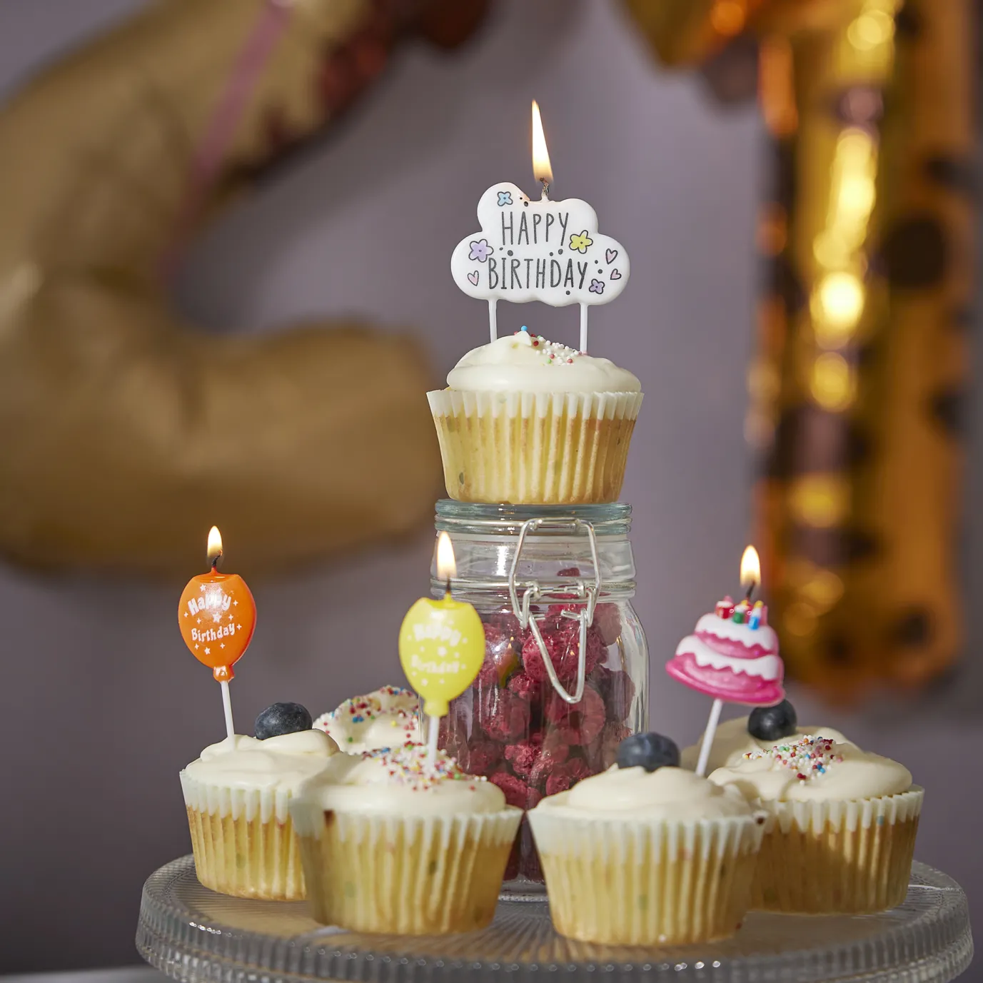 Tortenkerze Geburtstag, Ballons/Torten