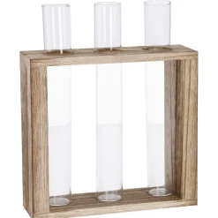 Vase Reagenzglas 3 Stück In Holzständer, 19 Cm