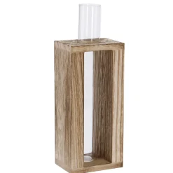 Vase Reagenzglas In Holzständer, 19 Cm