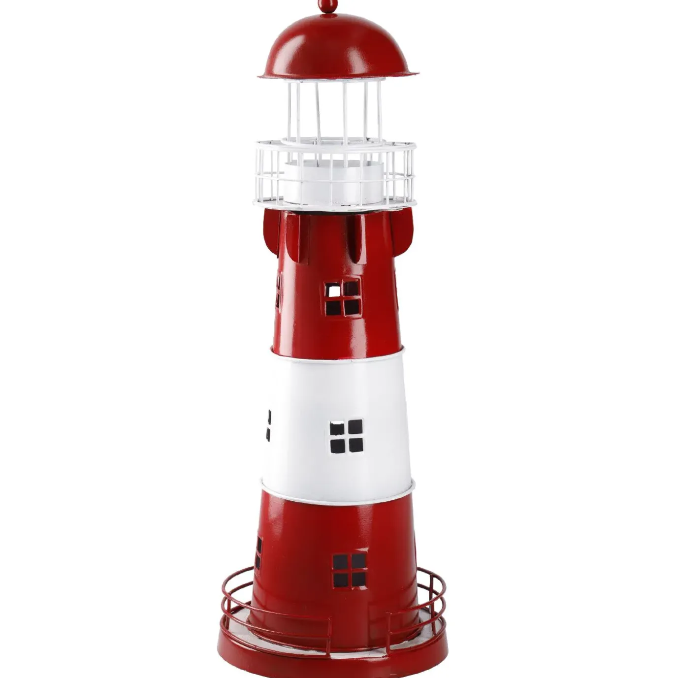 Windlicht Leuchtturm, Rot/weiß, 36 Cm