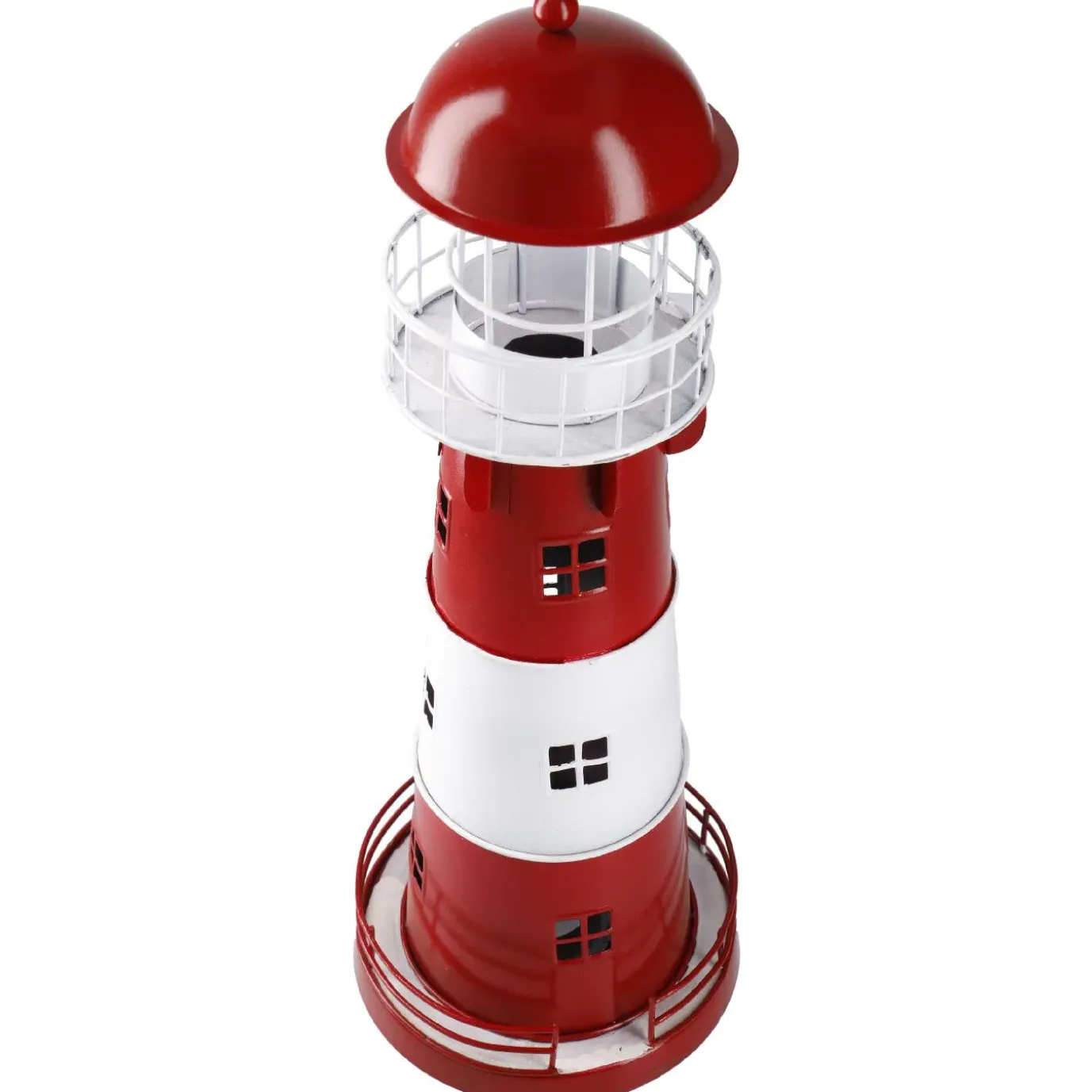 Windlicht Leuchtturm, Rot/weiß, 36 Cm