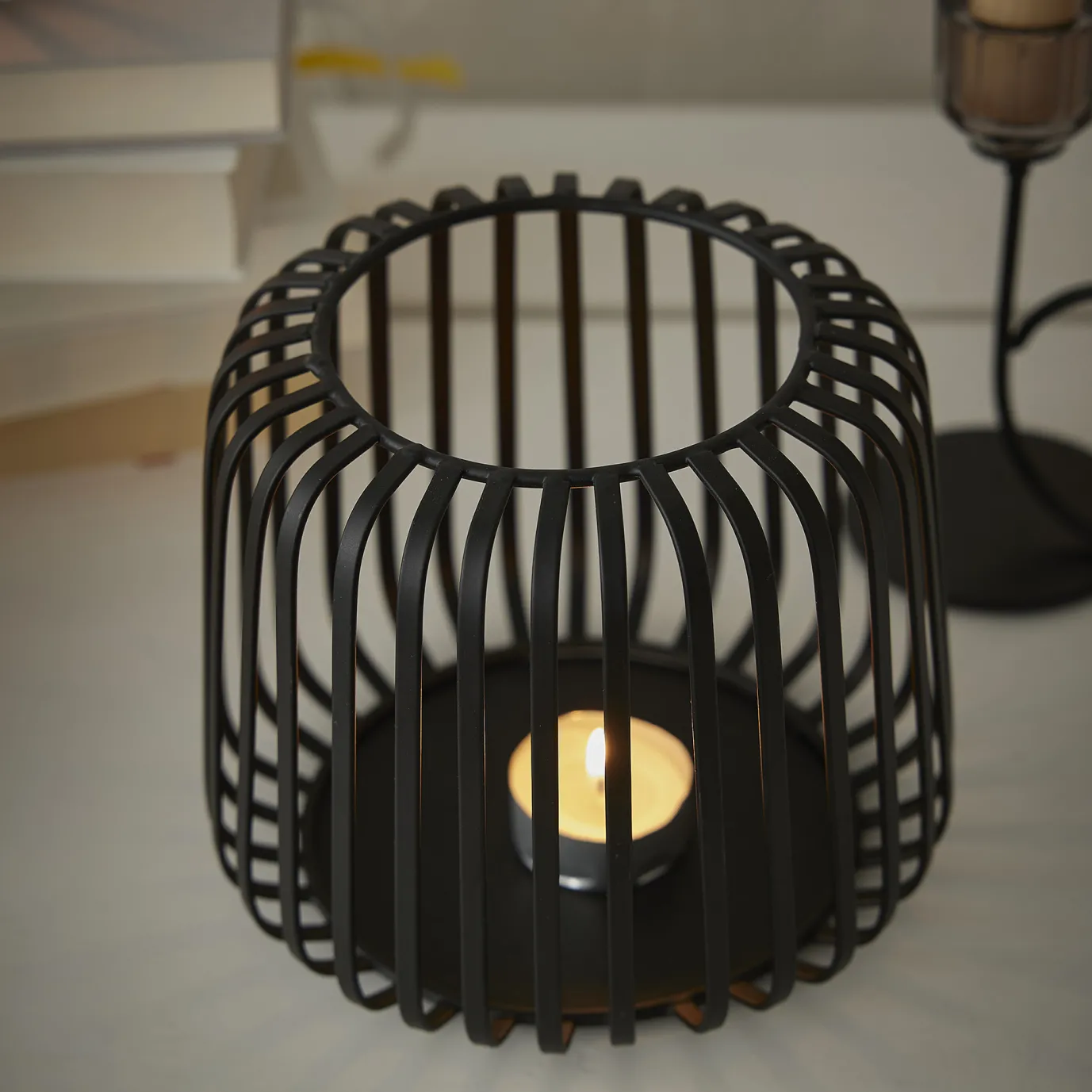 Windlicht Metall, Schwarz, 15 X 12.5 Cm