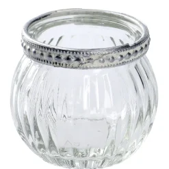 Windlicht Saira, Metallrand/silber, Klar/Streifen, 5 Cm