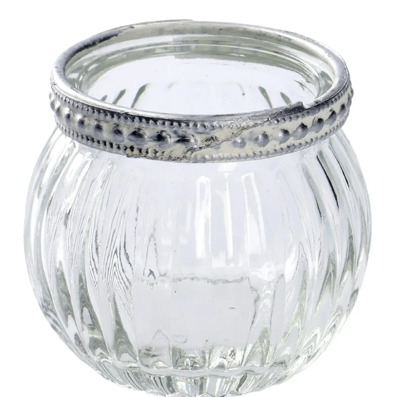 Windlicht Saira, Metallrand/silber, Klar/Streifen, 5 Cm