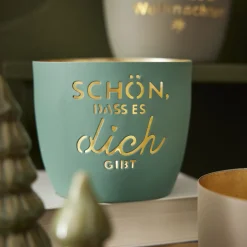 Windlicht Spruch, Schön/türkis, 10 X 8.5 Cm