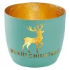 Windlicht Spruch/Xmas, Hirsch/türkis, 10 X 8.5 Cm