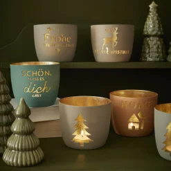 Windlicht Spruch/Xmas, Hirsch/sand, 10 X 8.5 Cm